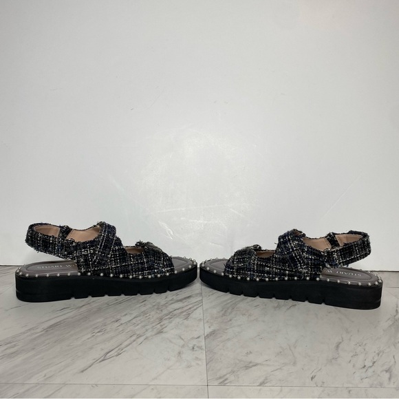 New! Stuart Weitzman Zoe Lift Embellished Tweed Sandal 8 1/2 B - Picture 4 of 14